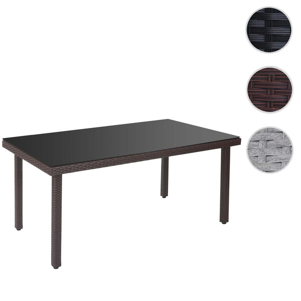 Poly-Rattan Gartentisch mit Glasplatte 160x90x74cm braun