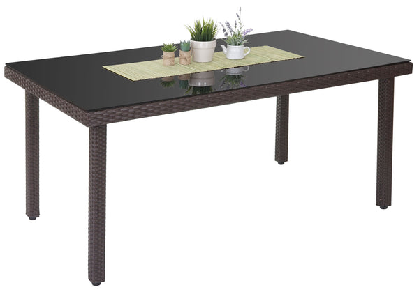 Poly-Rattan Gartentisch mit Glasplatte 160x90x74cm braun