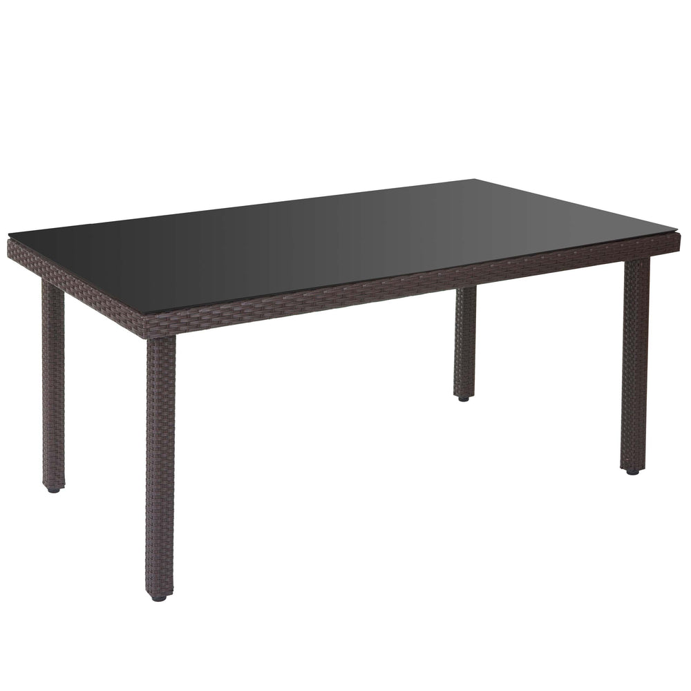 Poly-Rattan Gartentisch mit Glasplatte 160x90x74cm braun