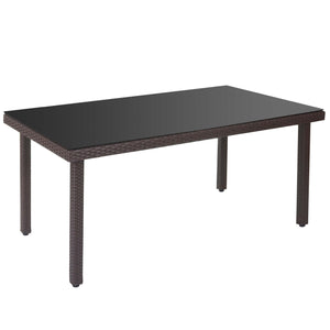 Poly-Rattan Gartentisch mit Glasplatte 160x90x74cm braun