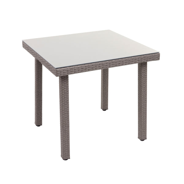 Poly-Rattan Gartentisch mit Glasplatte 80x80cm grau