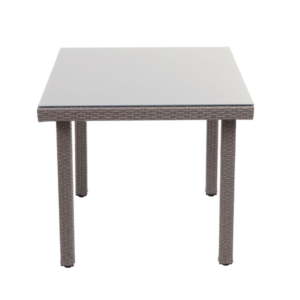 Poly-Rattan Gartentisch mit Glasplatte 80x80cm grau