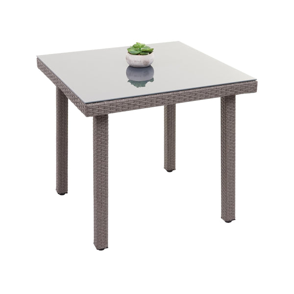 Poly-Rattan Gartentisch mit Glasplatte 80x80cm grau