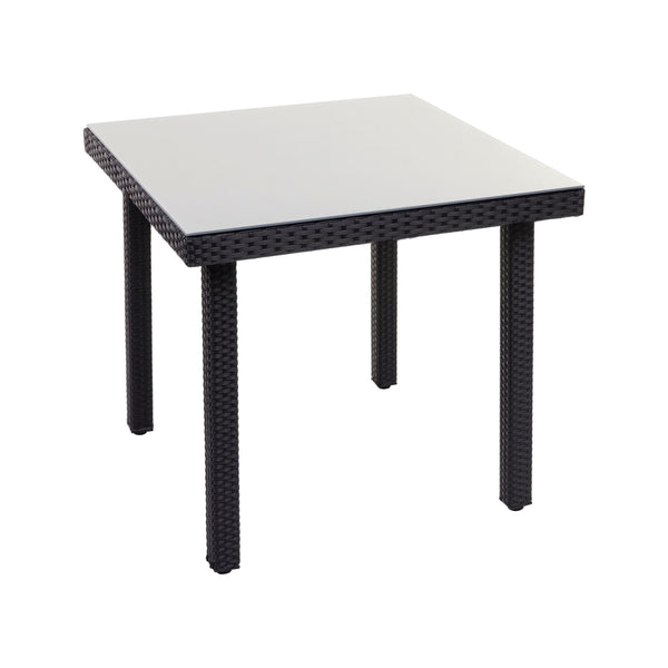 Poly-Rattan Gartentisch mit Glasplatte 80x80cm schwarz