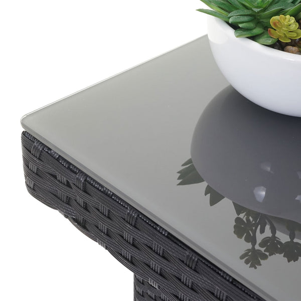 Poly-Rattan Gartentisch mit Glasplatte 80x80cm schwarz