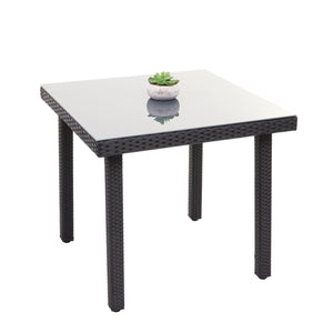 Poly-Rattan Gartentisch mit Glasplatte 80x80cm schwarz