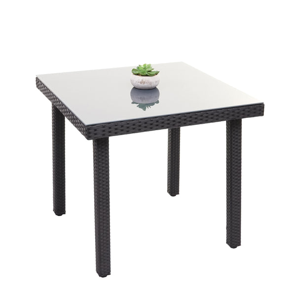 Poly-Rattan Gartentisch mit Glasplatte 80x80cm schwarz