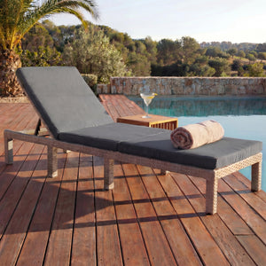 Poly-Rattan Sonnenliege Relaxliege Gartenliege Basic grau Kissen dunkelgrau