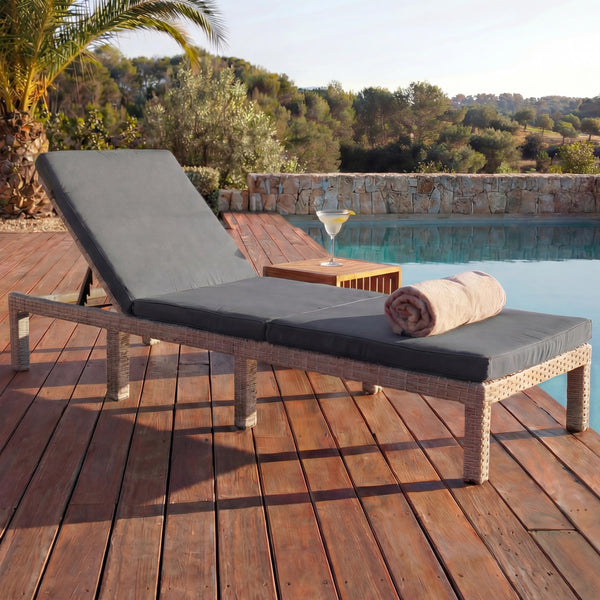 Poly-Rattan Sonnenliege Relaxliege Gartenliege Basic grau Kissen dunkelgrau