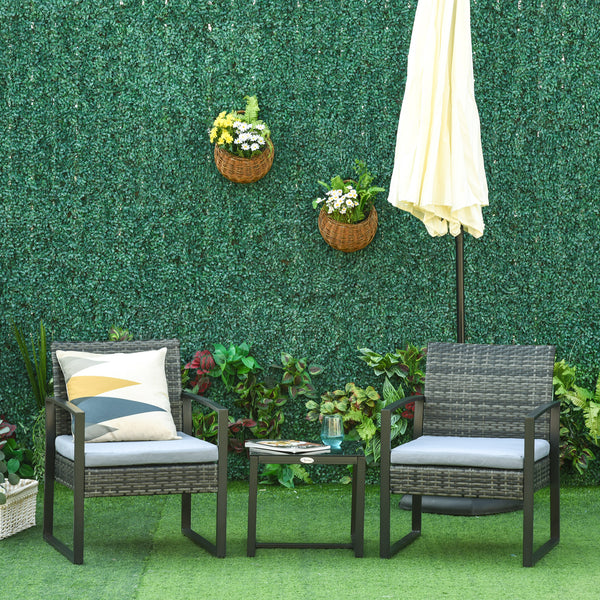 Polyrattan-Balkonset für 2 Personen mit Kissen Grau