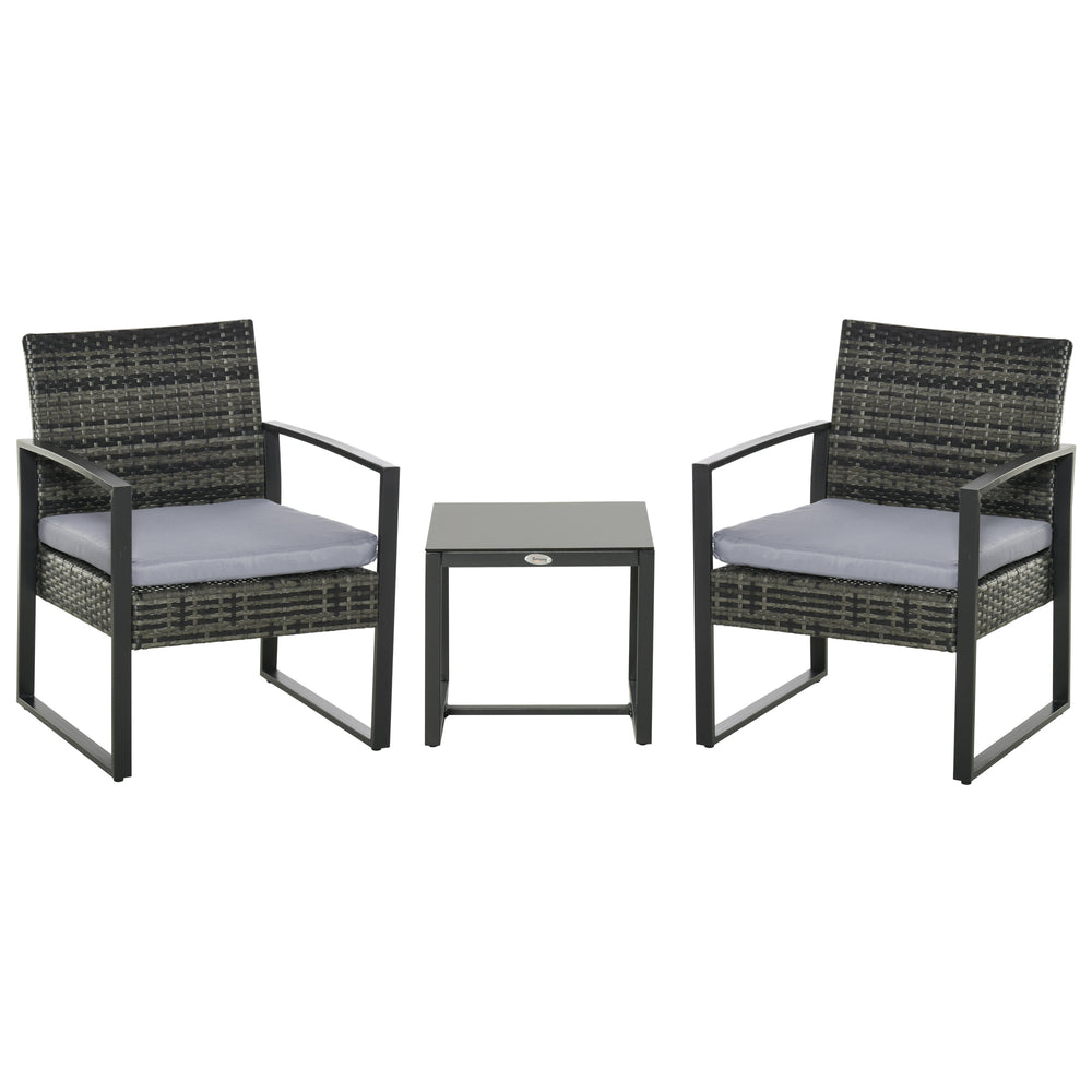 Ensemble de balcon en polyrotin pour 2 personnes avec coussins, gris