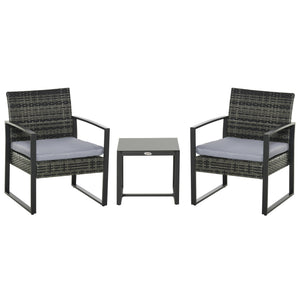 Polyrattan-Balkonset für 2 Personen mit Kissen Grau