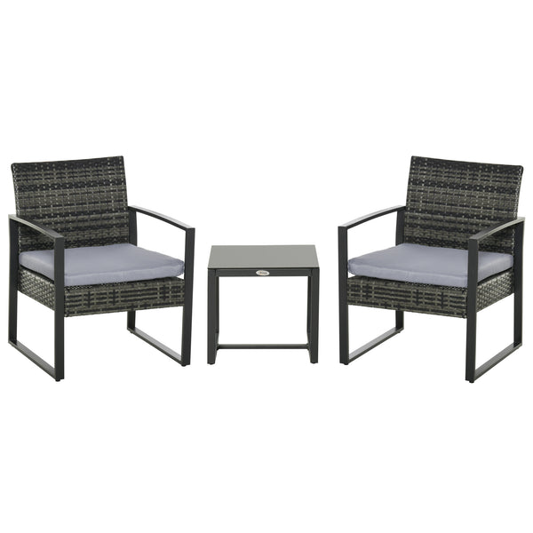 Polyrattan-Balkonset für 2 Personen mit Kissen Grau