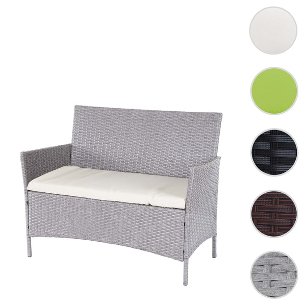 Poly-Rattan Gartenbank Kissen Outdoor Bank grau creme