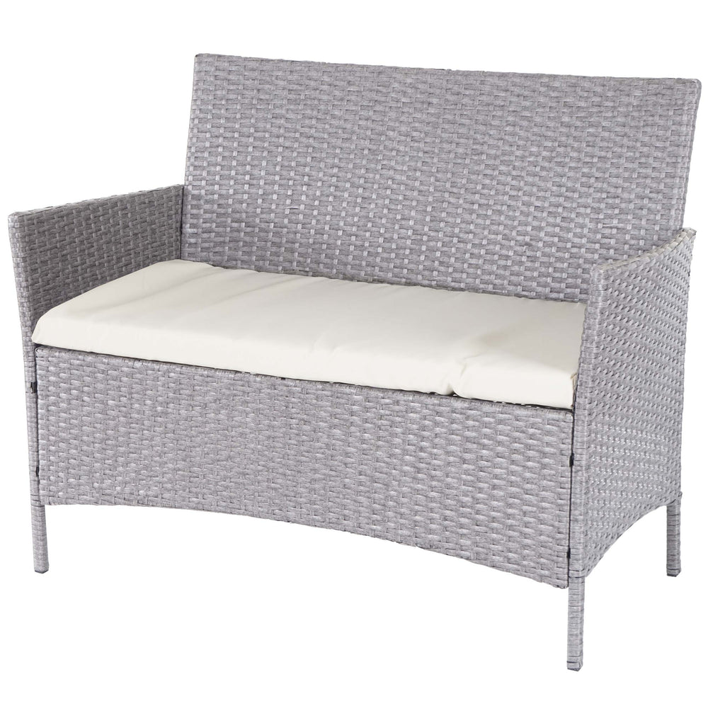 Poly-Rattan Gartenbank Kissen Outdoor Bank grau creme
