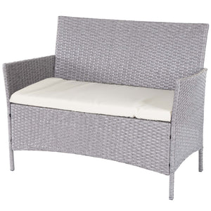 Poly-Rattan Gartenbank Kissen Outdoor Bank grau creme