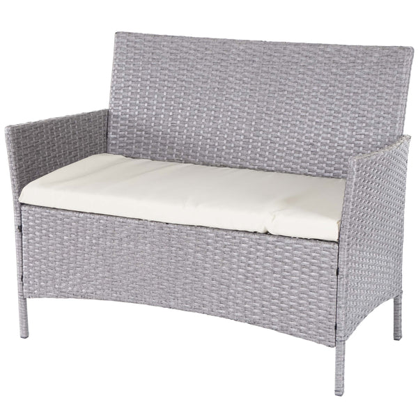 Poly-Rattan Gartenbank Kissen Outdoor Bank grau creme