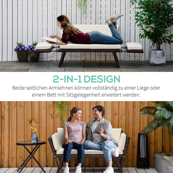 Polyrattan Gartensofa 2-Sitzer klappbar Braun