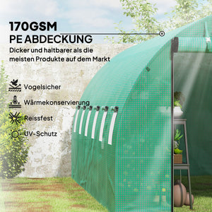 Polytunnel Gewächshaus begehbar mit Rolltür und Stahlrahmen
