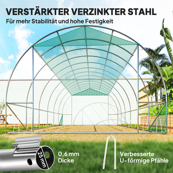 Polytunnel Gewächshaus begehbar mit Rolltür und Stahlrahmen