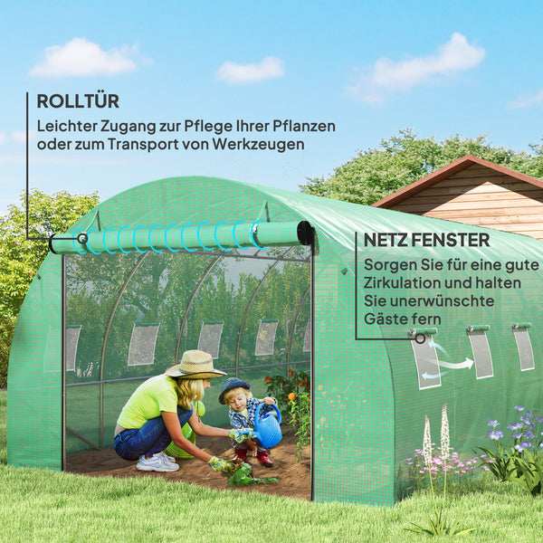 Polytunnel Gewächshaus begehbar mit Rolltür und Stahlrahmen