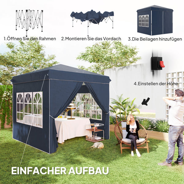 Pop-up Pavillon mit Seitenwänden Tragetasche und UV-Schutz 2,5x2,5m