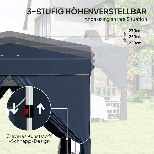 Pop-up Pavillon mit Seitenwänden Tragetasche und UV-Schutz 2,5x2,5m