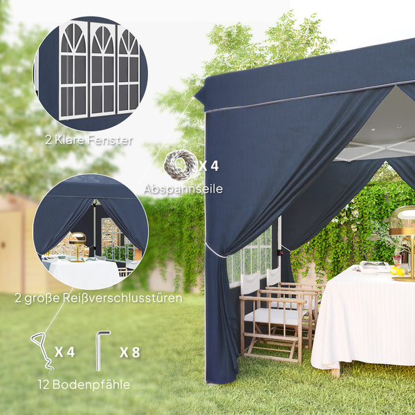 Pop-up Pavillon mit Seitenwänden Tragetasche und UV-Schutz 2,5x2,5m
