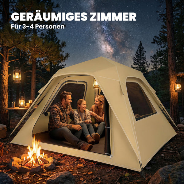 Pop-Up-Zelt Kuppelzelt wasserdicht für 2-3 Personen mit Fenstern
