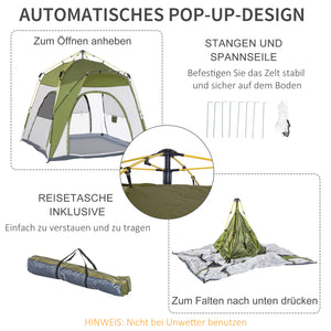 Pop-up-Zelt wetterfest mit automatischem Aufbau für 4 Personen