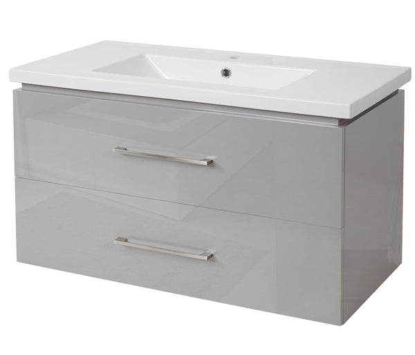 Premium Waschbecken mit Unterschrank hochglanz 90cm grau