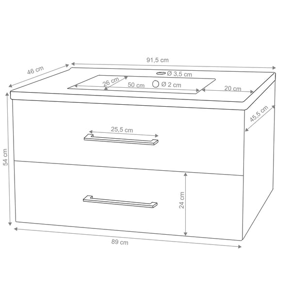 Premium Waschbecken mit Unterschrank hochglanz 90cm grau
