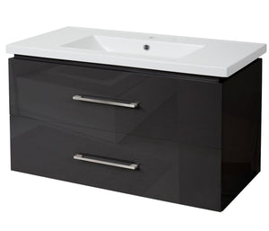 Premium Waschbecken mit Unterschrank hochglanz 90cm schwarz