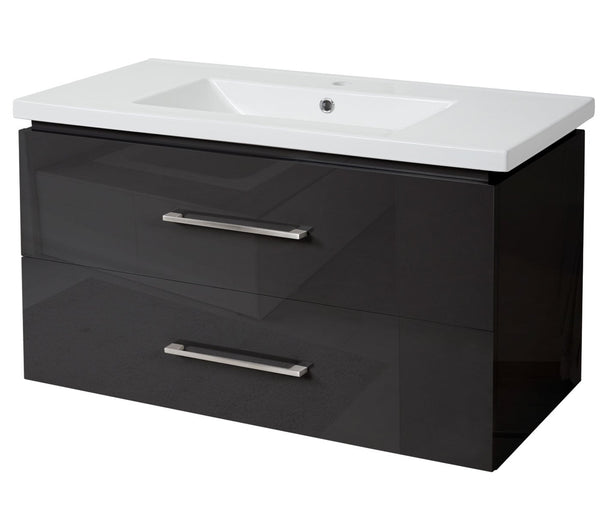 Premium Waschbecken mit Unterschrank hochglanz 90cm schwarz