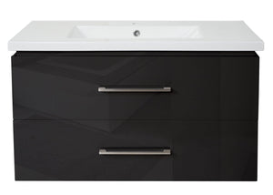 Premium Waschbecken mit Unterschrank hochglanz 90cm schwarz
