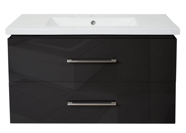 Premium Waschbecken mit Unterschrank hochglanz 90cm schwarz