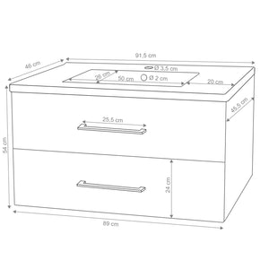 Premium Waschbecken mit Unterschrank hochglanz 90cm schwarz