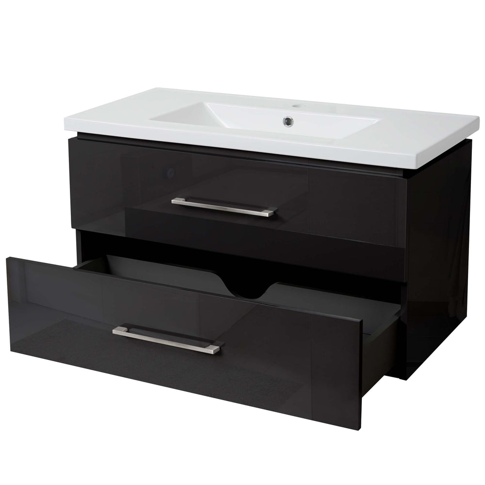 Premium Waschbecken mit Unterschrank hochglanz 90cm schwarz