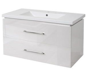 Premium Waschbecken mit Unterschrank hochglanz 90cm weiss