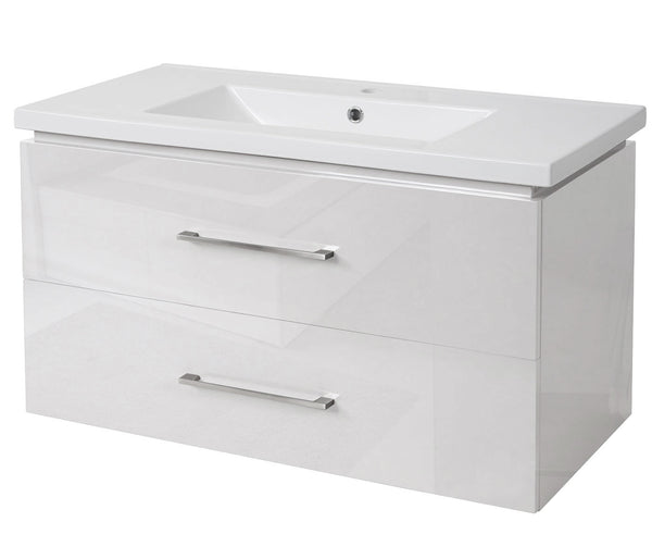 Premium Waschbecken mit Unterschrank hochglanz 90cm weiss