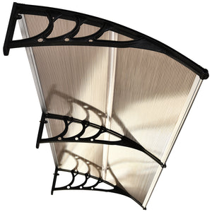 Pensilina addossata, policarbonato, protezione UV, 75x195x23cm, marrone