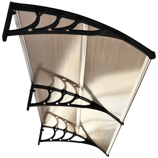 Pensilina addossata, policarbonato, protezione UV, 75x195x23cm, marrone