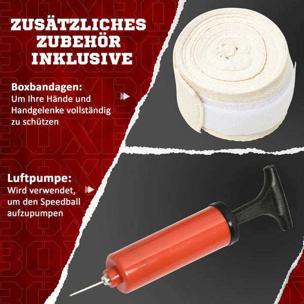 Punchingball höhenverstellbar drehbar mit Boxbandagen für Training