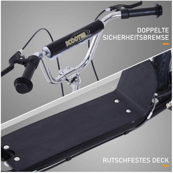 Kinderroller mit Luftreifen Tretroller Cityroller Kickboard Höhenverstellbar Schwarz