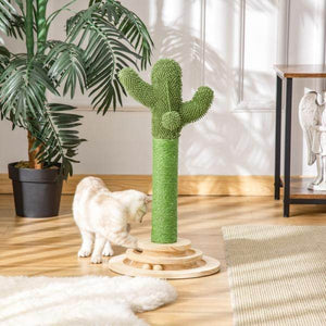 Kratzbaum Kaktus Katzenbaum Kiefernholz Sisal Seil Kratzstamm 60 cm Grün+Natur
