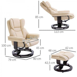 Relaxsessel mit Hocker, Liegefunktion, drehbar, bis 160 kg, Kunstleder creme