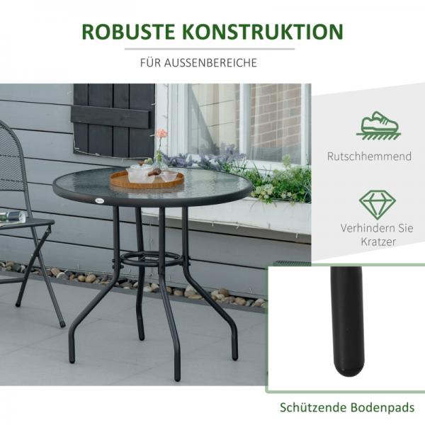 Gartentisch Garten Beistelltisch Gartenmöbel Balkontisch  mit Schirmloch Schwarz Ø80 x 72 cm