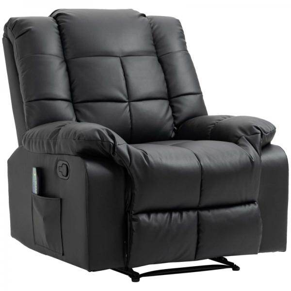 Massagesessel, Relaxsessel, 8 Vibrationspunkte, Liegefunktion, Kunstleder, schwarz,