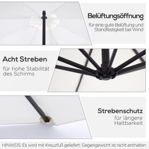 Sonnenschirm mit Kurbel Wetterbeständig 3 m x 3 m x 2,5 m Stahl Polyester Creme