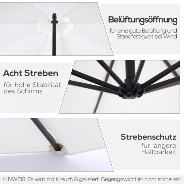 Sonnenschirm mit Kurbel Wetterbeständig 3 m x 3 m x 2,5 m Stahl Polyester Creme